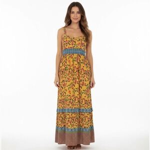 Farm Rio for Anthropologie Anjou Maxi Dress Size 2‎ Tiered Padded Cup READ
